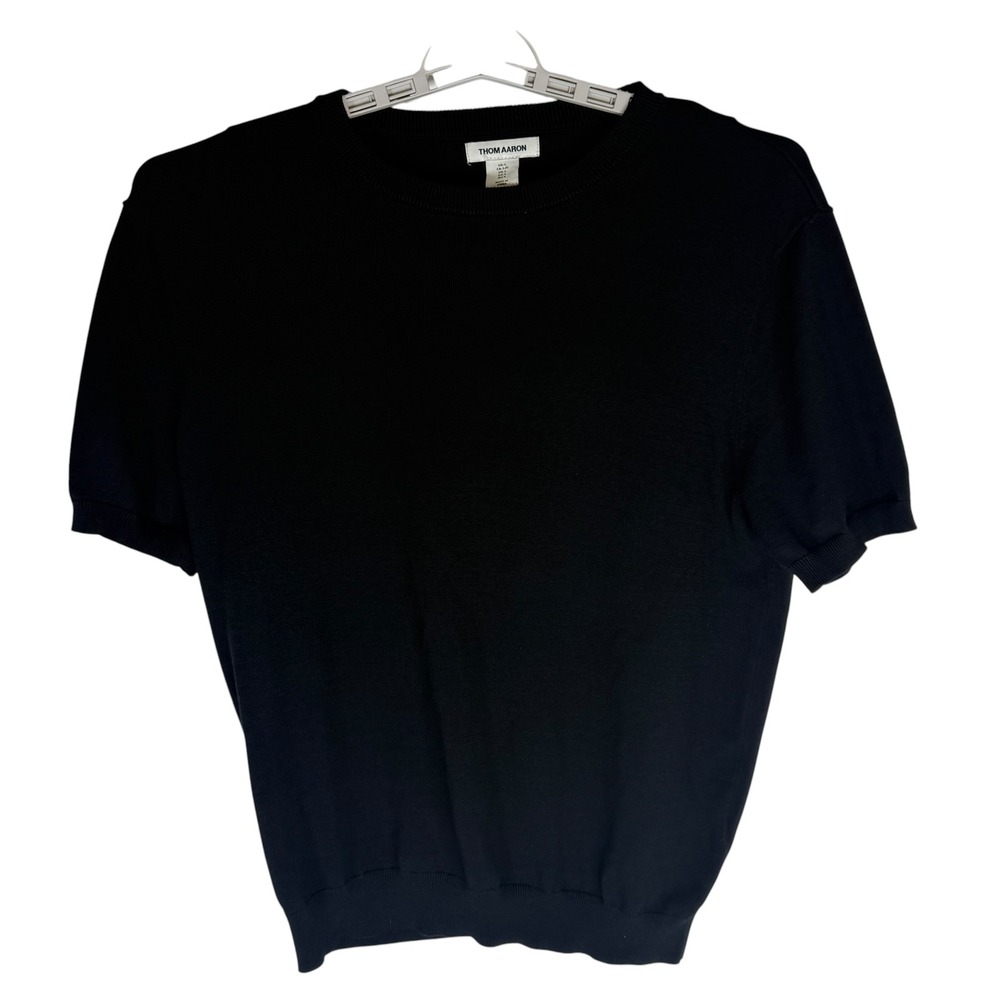 Thom Aaron Mens Black Short Sleeve Knit Sweater Crew Neck Size Large 1840 - Picture 2 of 6